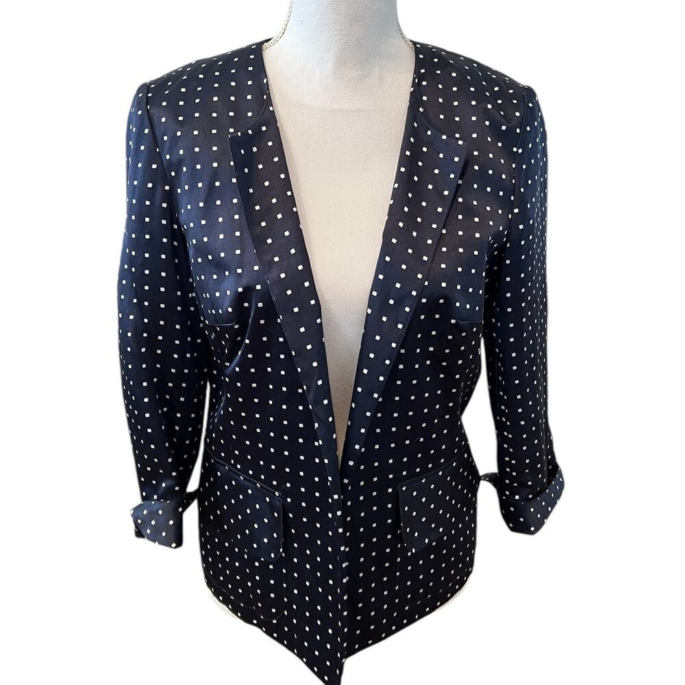Pendleton Navy Blue Silk Dot Open Front Dressy Blazer 8
